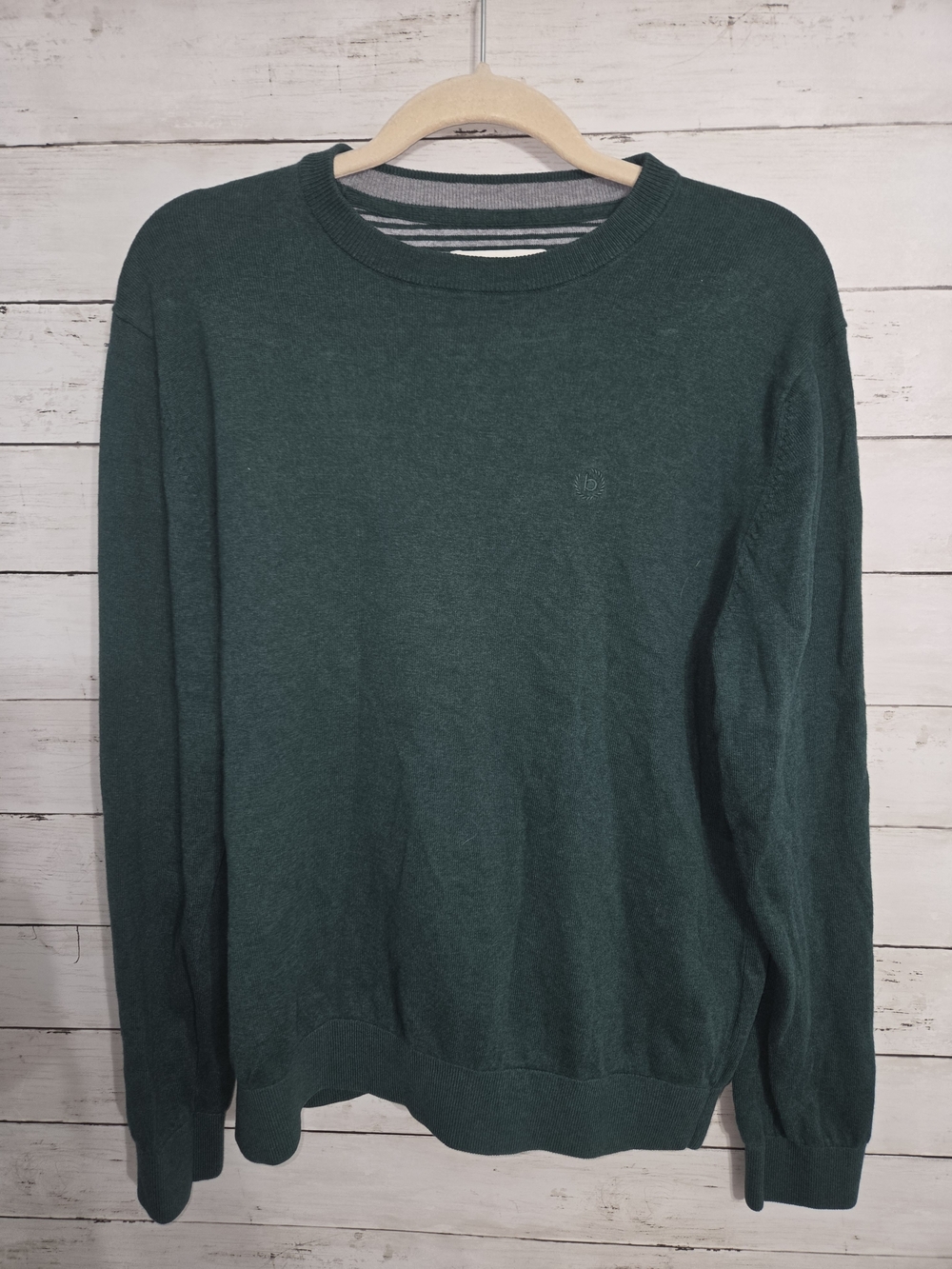 Bugatti Men’s Crewneck Sweater in Forest Green Medium Cotton And Cashmere Blend